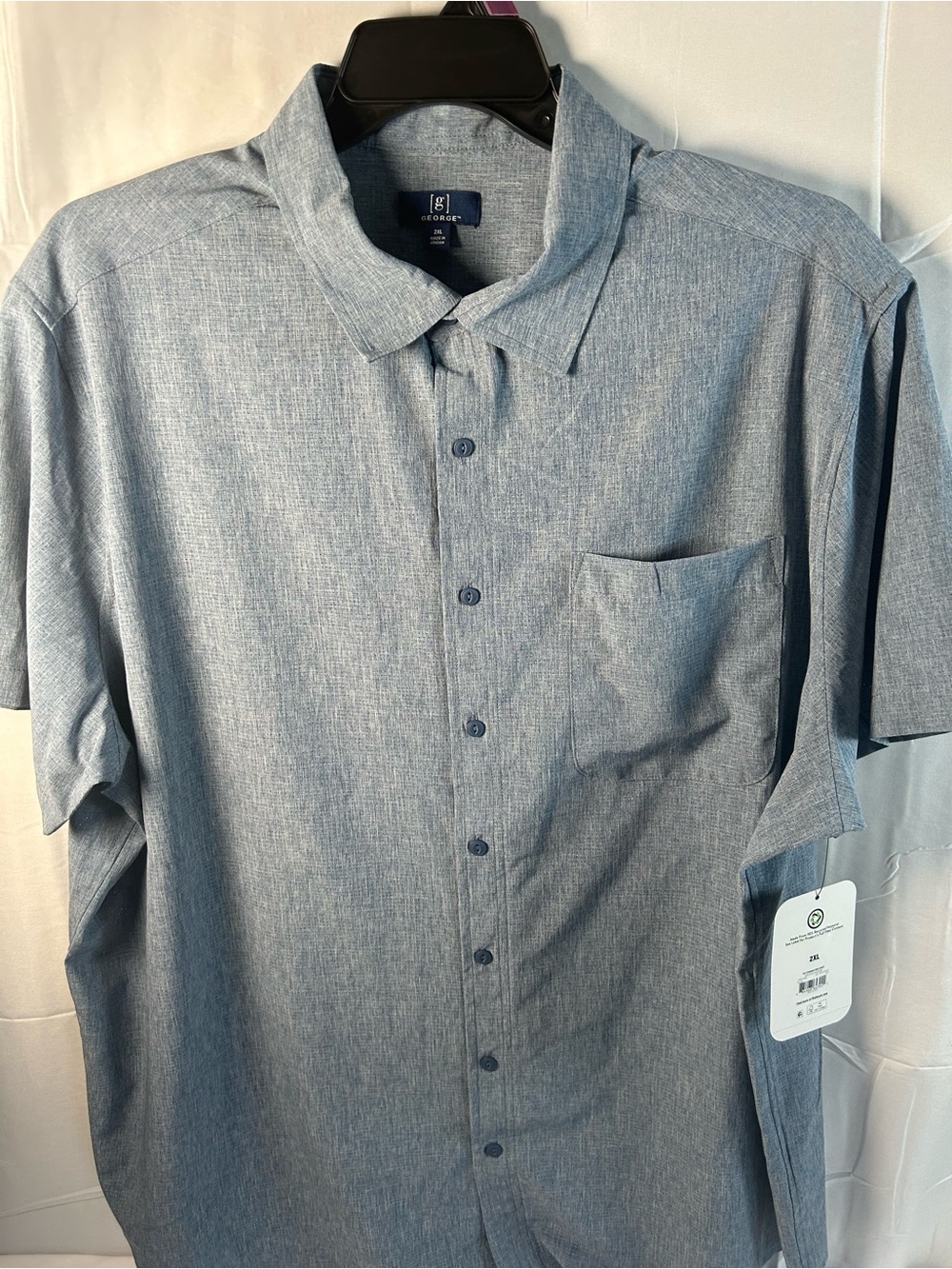 George Short-Sleeve Button-Down Shirt in Heathered Blue